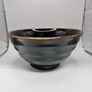 7" Wide Handmade Brown Black Art Pottery Bowl